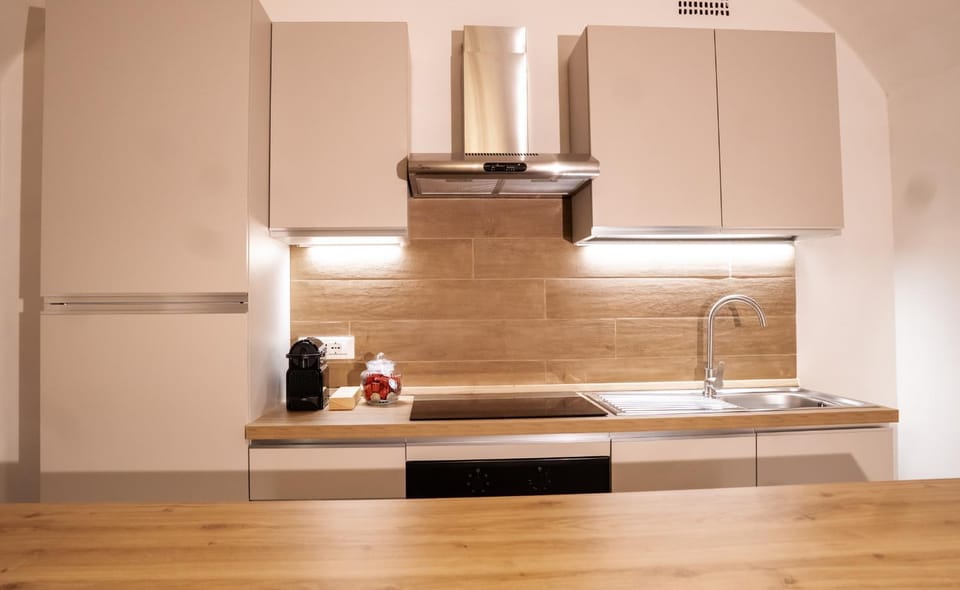 Kitchen or kitchenette, stove