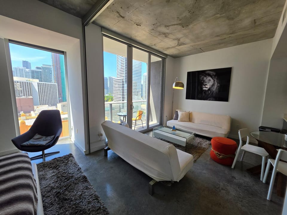 Bed, Living room, Seating area