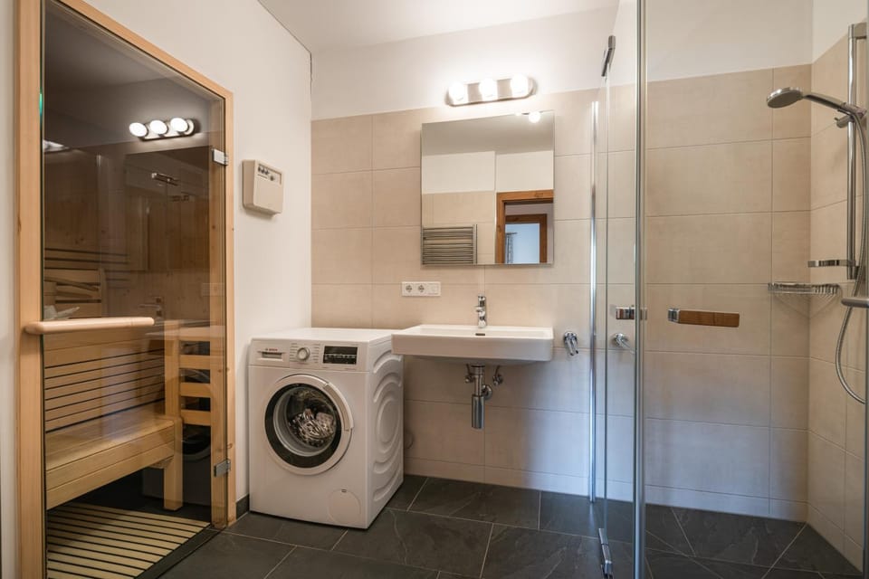 Shower, Sauna, Bathroom, towels, washing machine