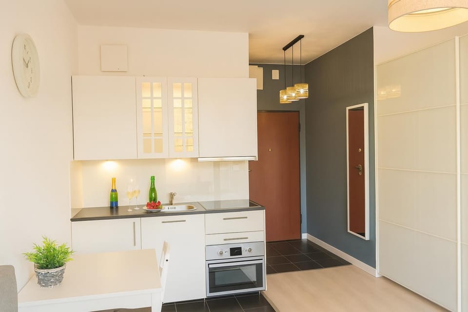 Kitchen or kitchenette, microwave, oven, stove, kitchen