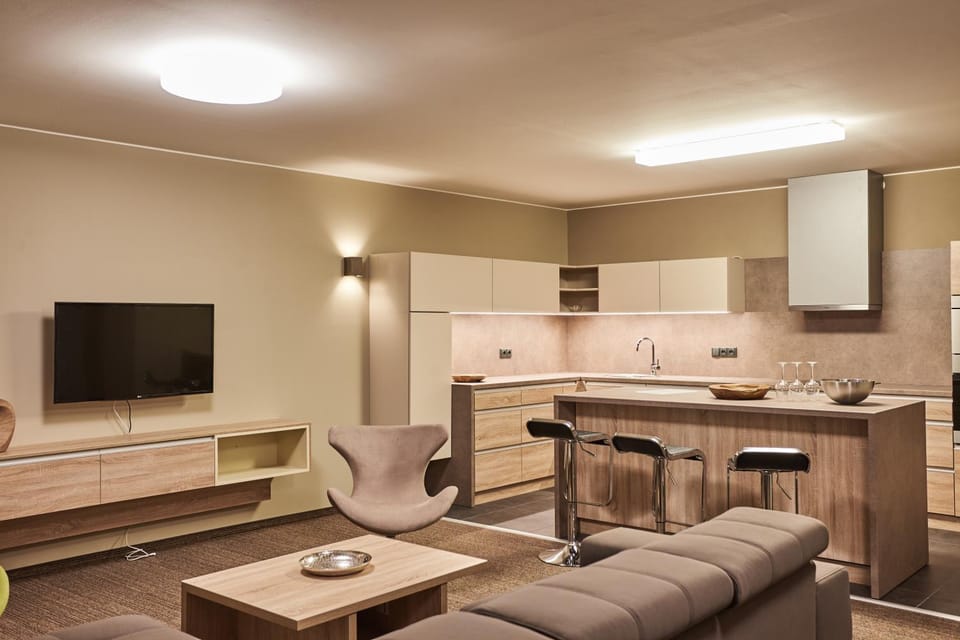 TV and multimedia, Kitchen or kitchenette, Living room, Seating area, Dining area, bunk bed