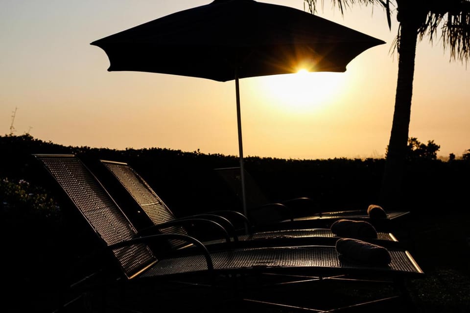 Natural landscape, Garden, Swimming pool, Sunset, sunbed