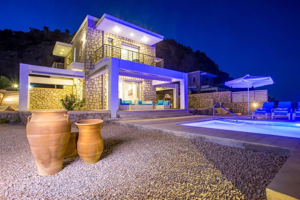 Property building, Patio, Night, Garden, Garden view, Pool view, Swimming pool