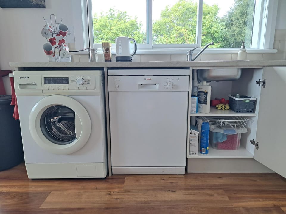 Kitchen or kitchenette, dishwasher, washing machine