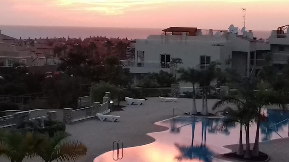 Property building, Pool view, Sunset