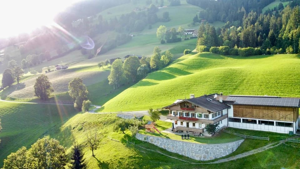 Property building, Day, Natural landscape, Summer, Children play ground, Garden, Balcony/Terrace, Mountain view, Sunset