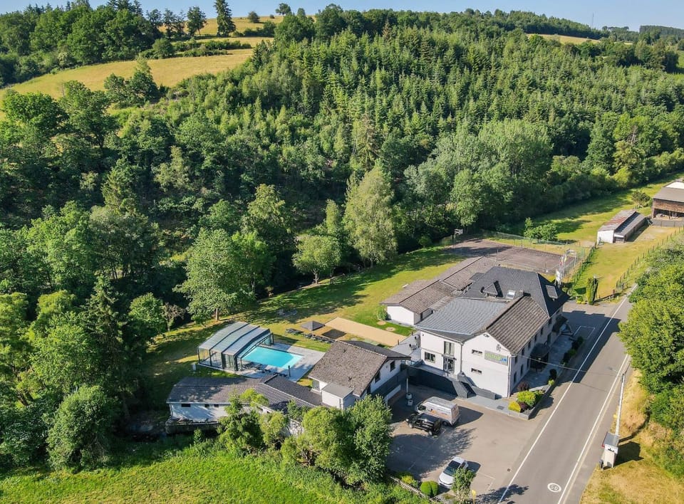 Property building, Natural landscape, Bird's eye view, Swimming pool