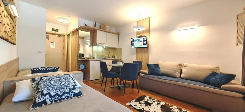 Bed, TV and multimedia, Kitchen or kitchenette, Living room, Photo of the whole room, Seating area, Dining area, Bedroom