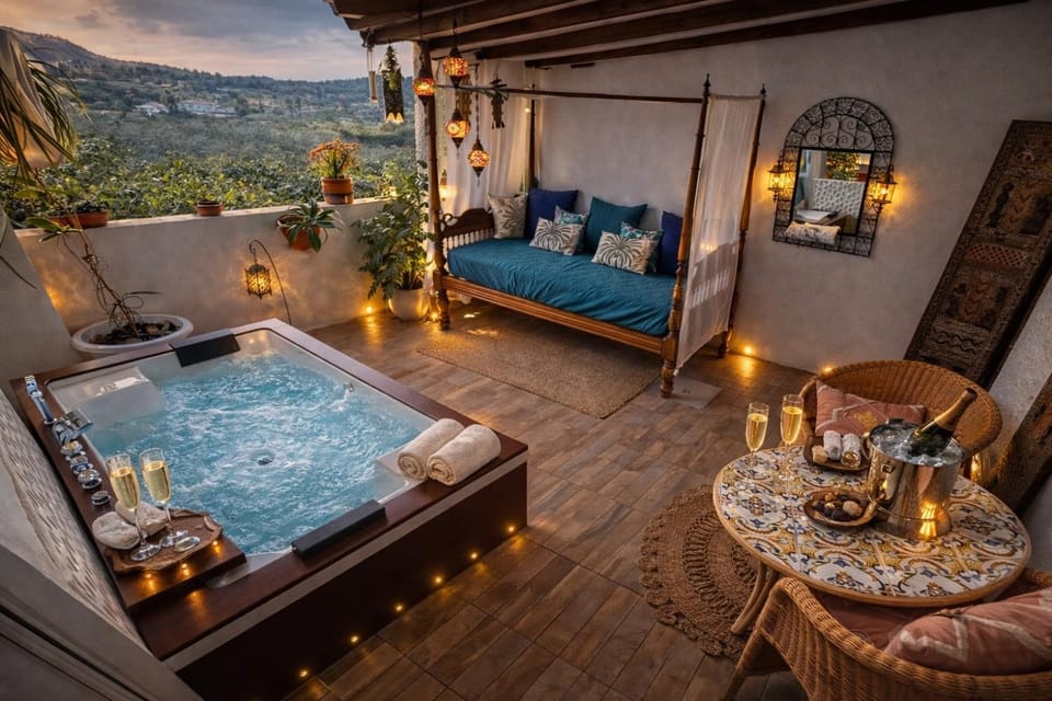 Patio, Hot Tub, Mountain view, sunbed