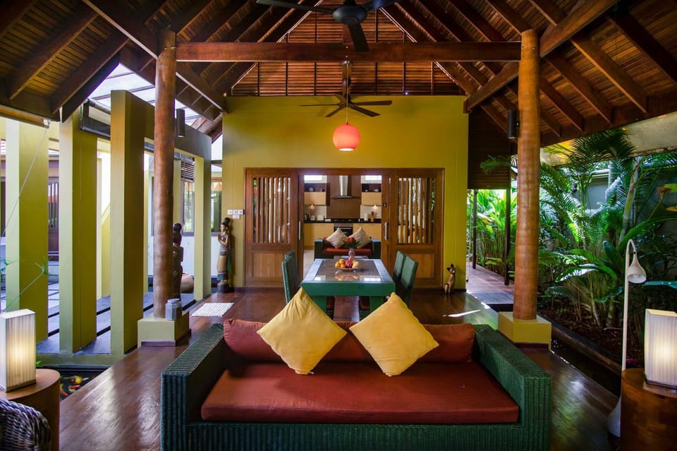 Living room, Seating area, Dining area, Pool view