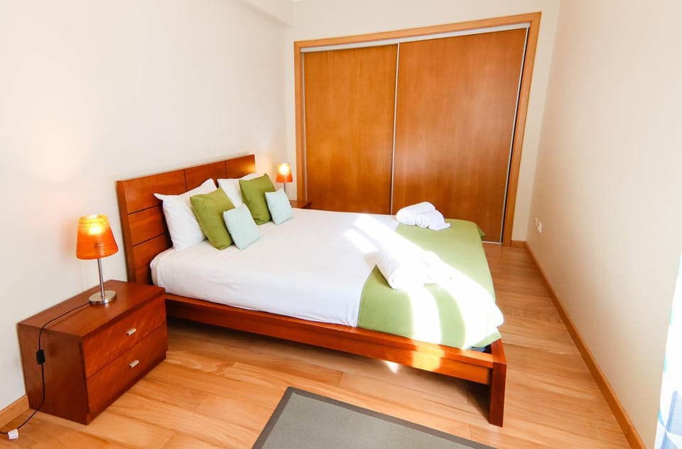 Bed, wardrobe