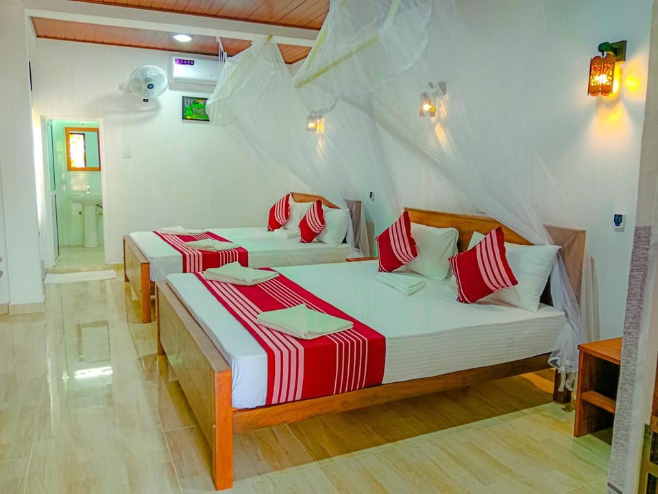Photo of the whole room, Bedroom, towels, air conditioner
