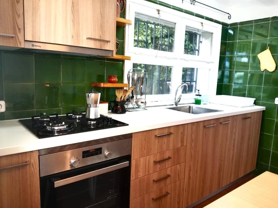 Kitchen or kitchenette, stove