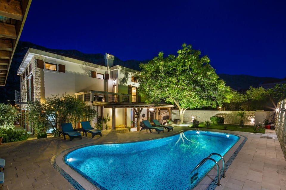 Property building, Spring, Night, Decorative detail, Pool view, Swimming pool