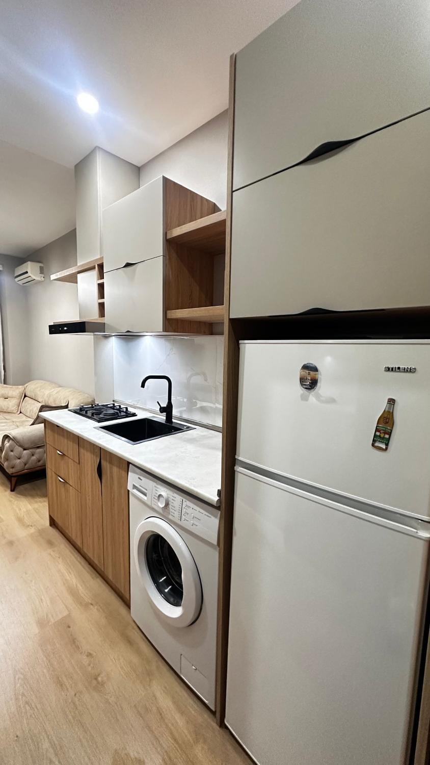 Kitchen or kitchenette, washing machine