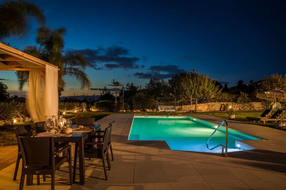 Patio, Night, Swimming pool