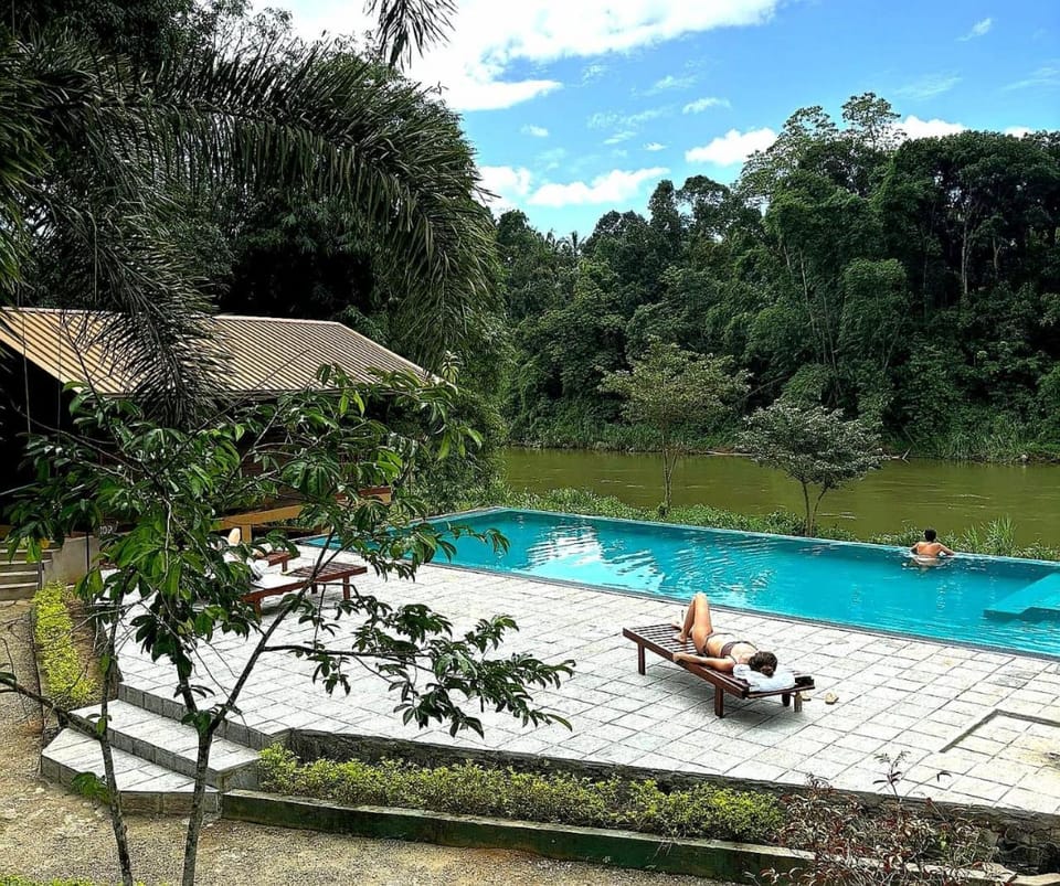 Swimming pool, sunbed