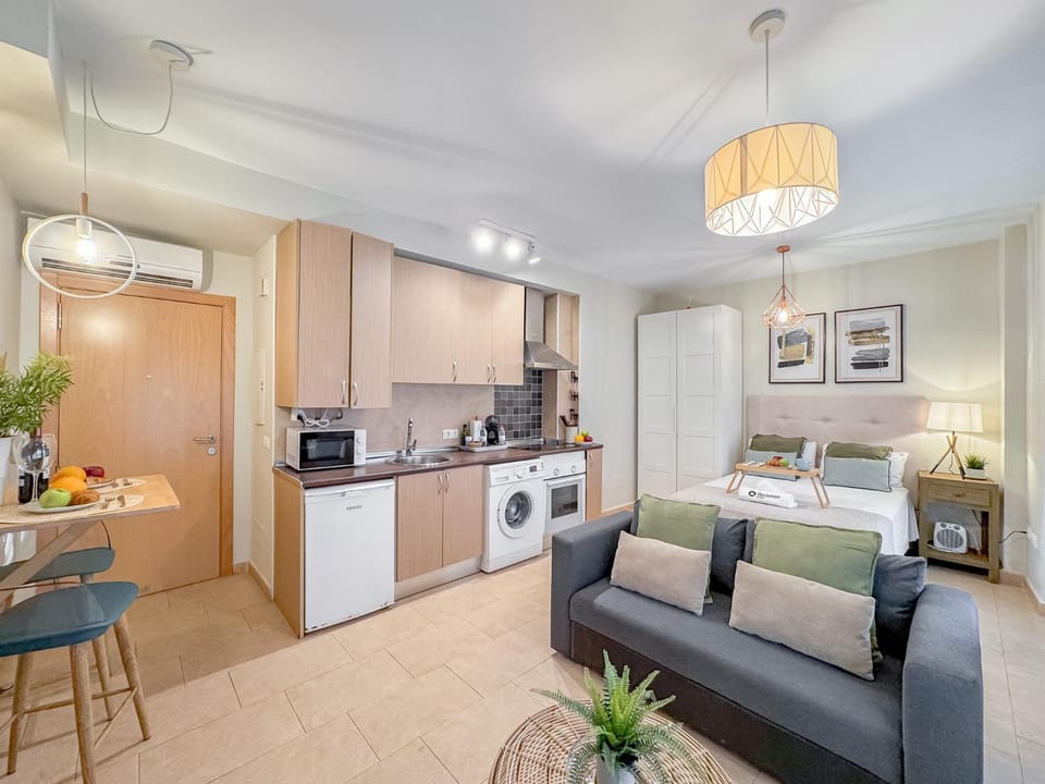 Bed, Kitchen or kitchenette, Living room, Photo of the whole room, Seating area, Dining area, wardrobe, air conditioner