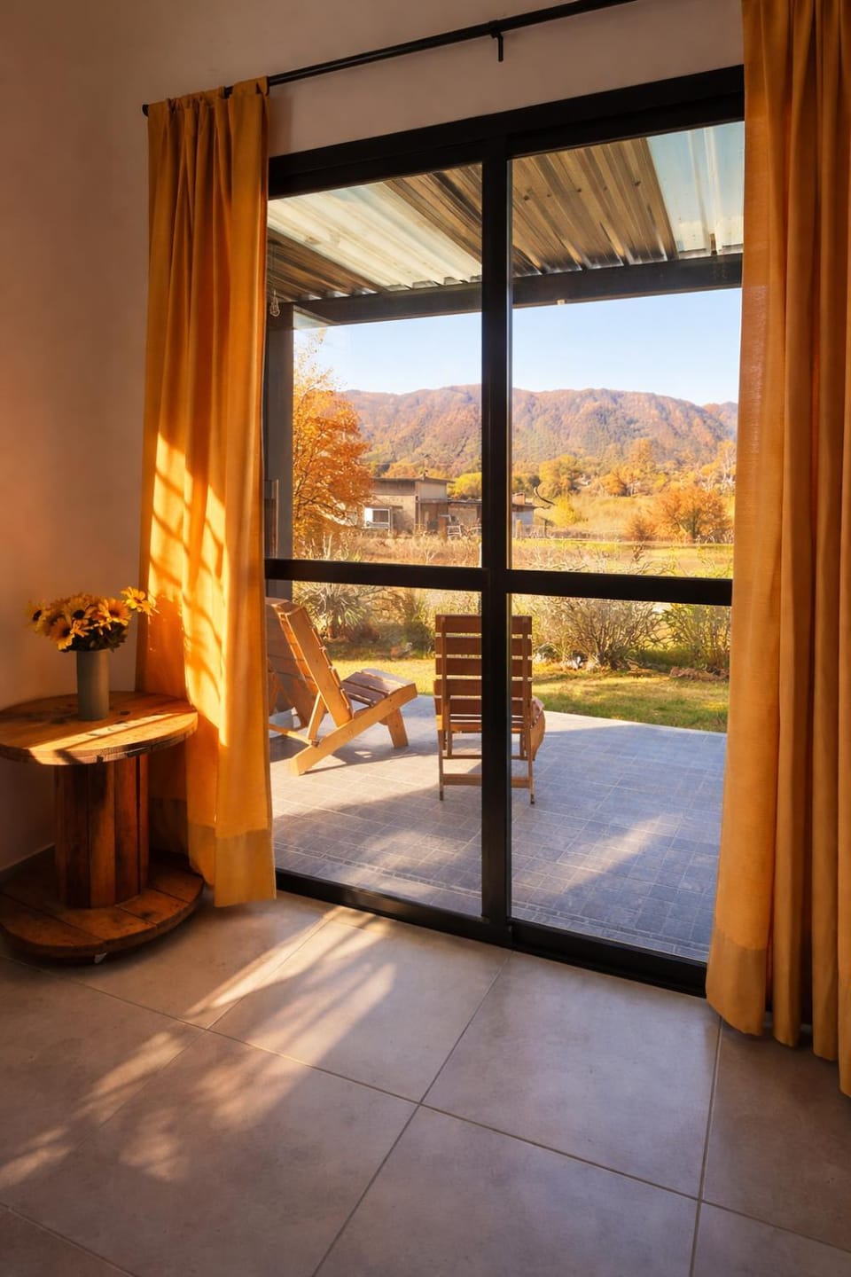 Patio, Natural landscape, View (from property/room), Living room, Seating area, Mountain view