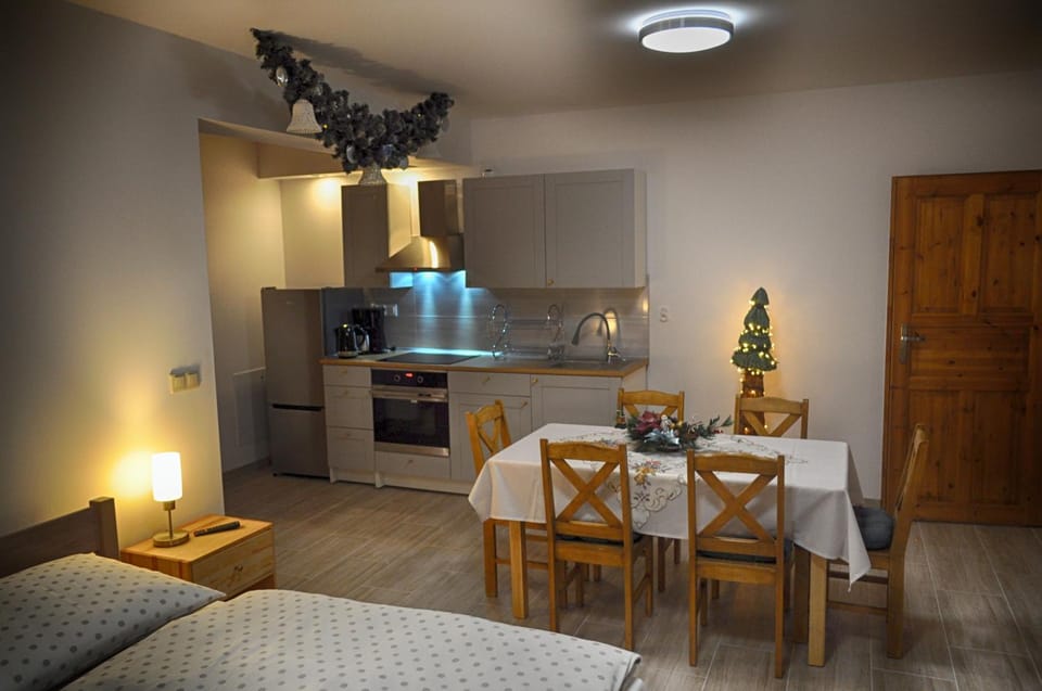 Kitchen or kitchenette, Seating area, Dining area, Bedroom