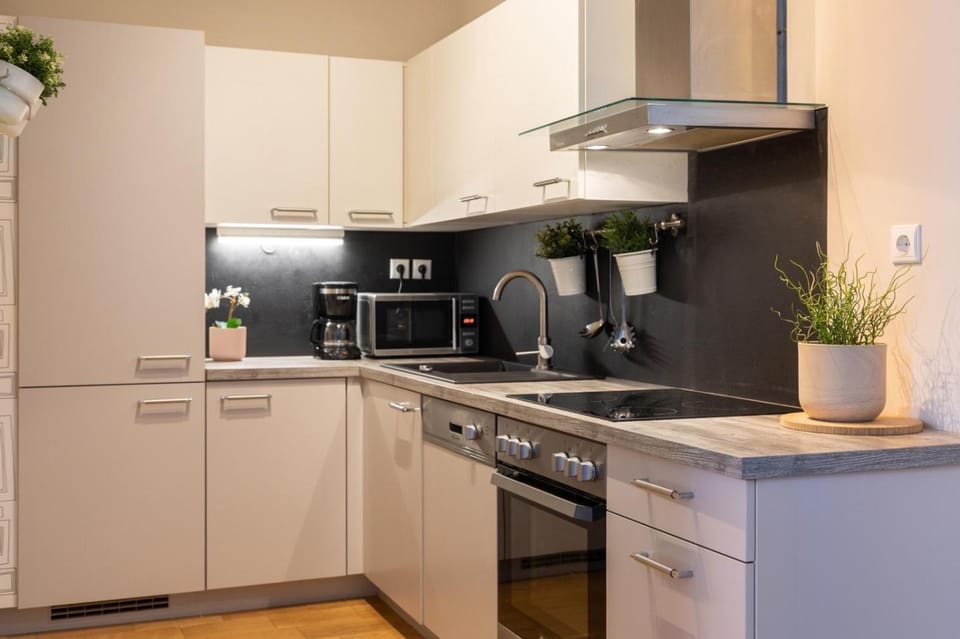 Coffee/tea facilities, Kitchen or kitchenette, oven, stove