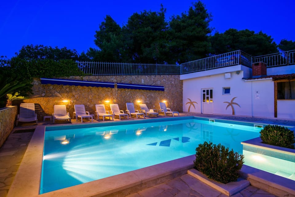 Night, Pool view, Swimming pool