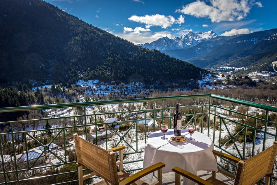 Nearby landmark, Natural landscape, Winter, View (from property/room), Balcony/Terrace, Dining area, Mountain view