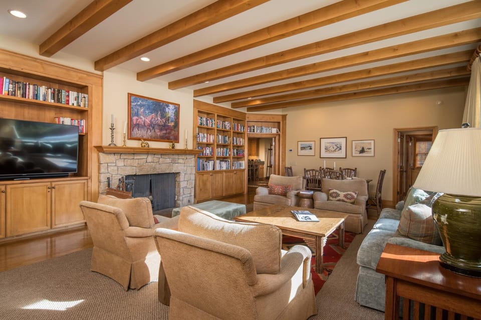 Library, TV and multimedia, Living room, Seating area, fireplace, furniture