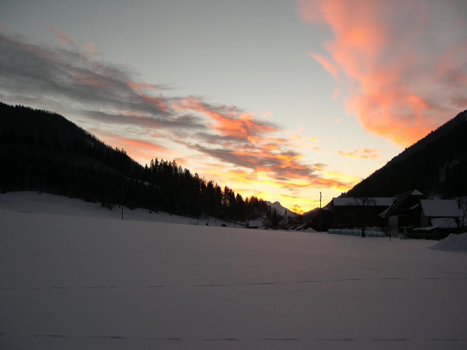 Winter, Mountain view, Sunset