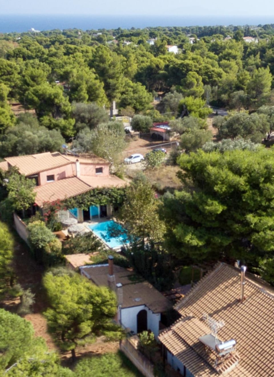 Property building, Natural landscape, Bird's eye view, Swimming pool