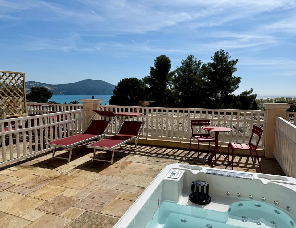 Patio, Hot Tub, View (from property/room), Balcony/Terrace, Sea view, sunbed