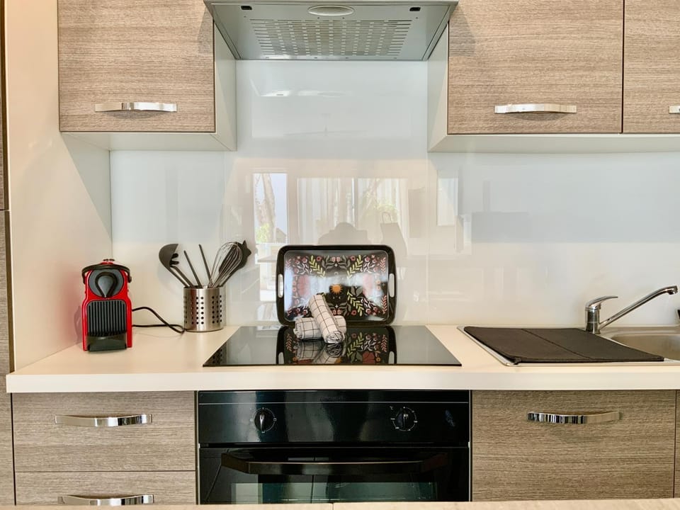 Kitchen or kitchenette, stove