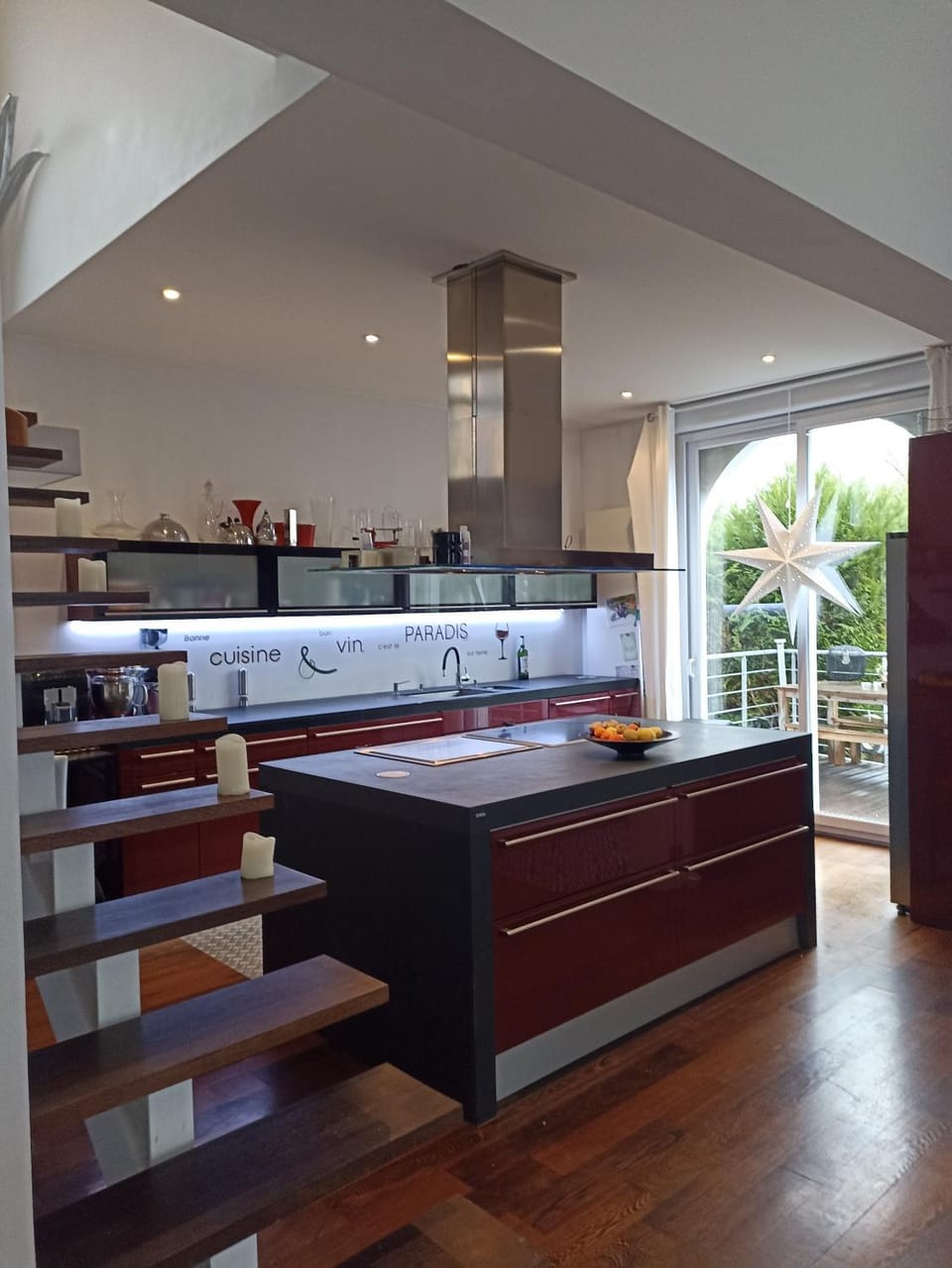 Kitchen or kitchenette, stove