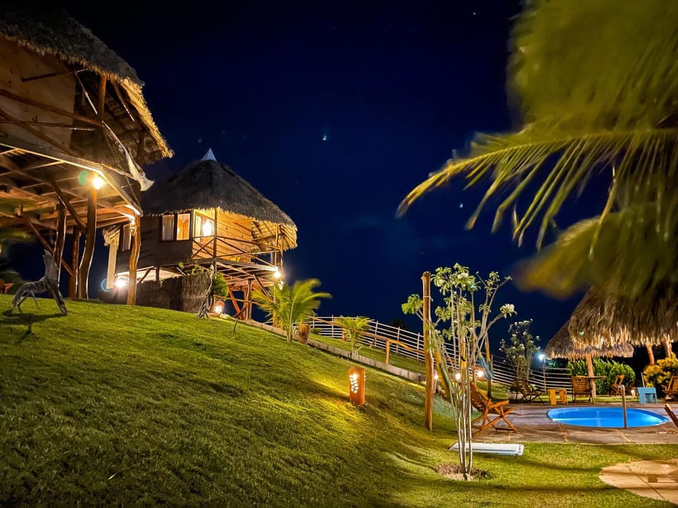 Property building, Night, Garden, Swimming pool