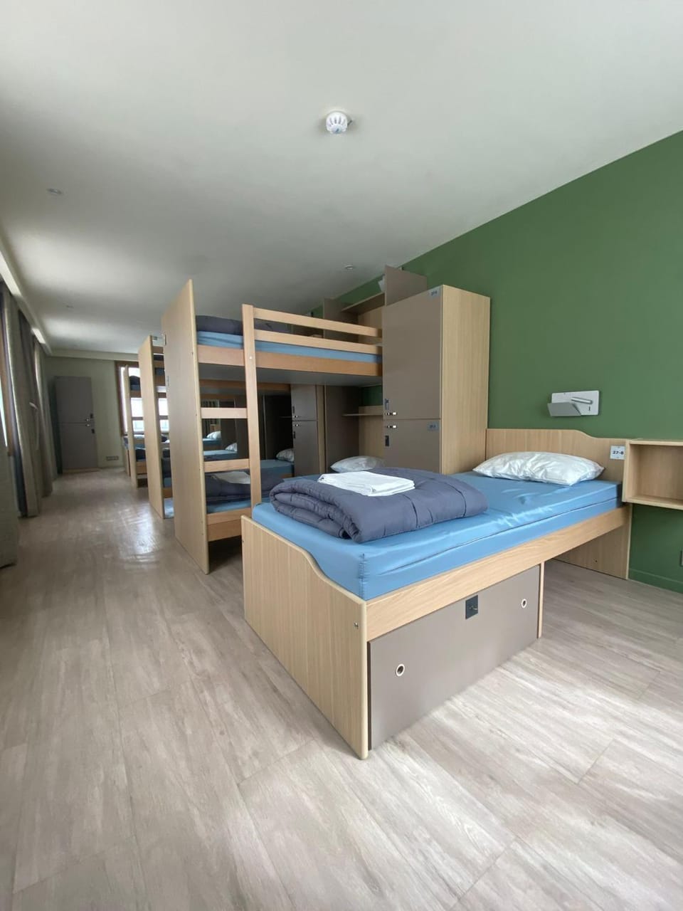 Bed, Photo of the whole room, bunk bed, wardrobe