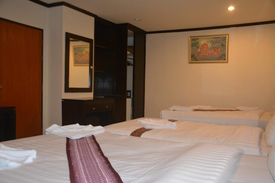Bed, wardrobe