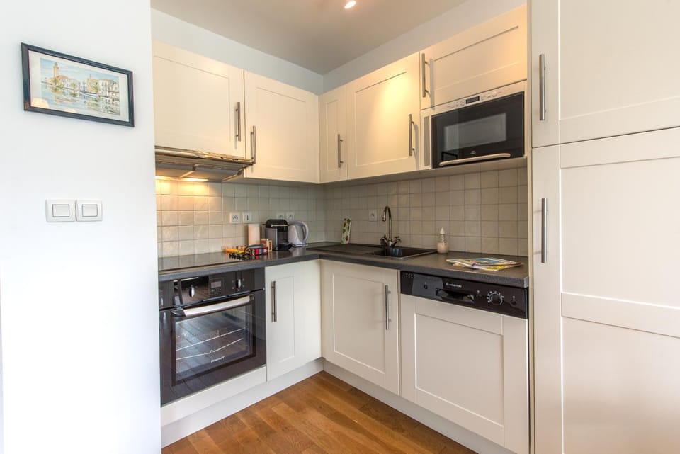 Kitchen or kitchenette, stove