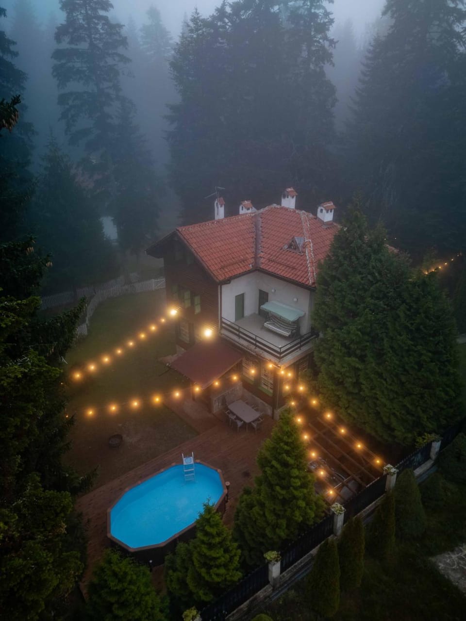 Property building, Night, Natural landscape, Pool view, Swimming pool