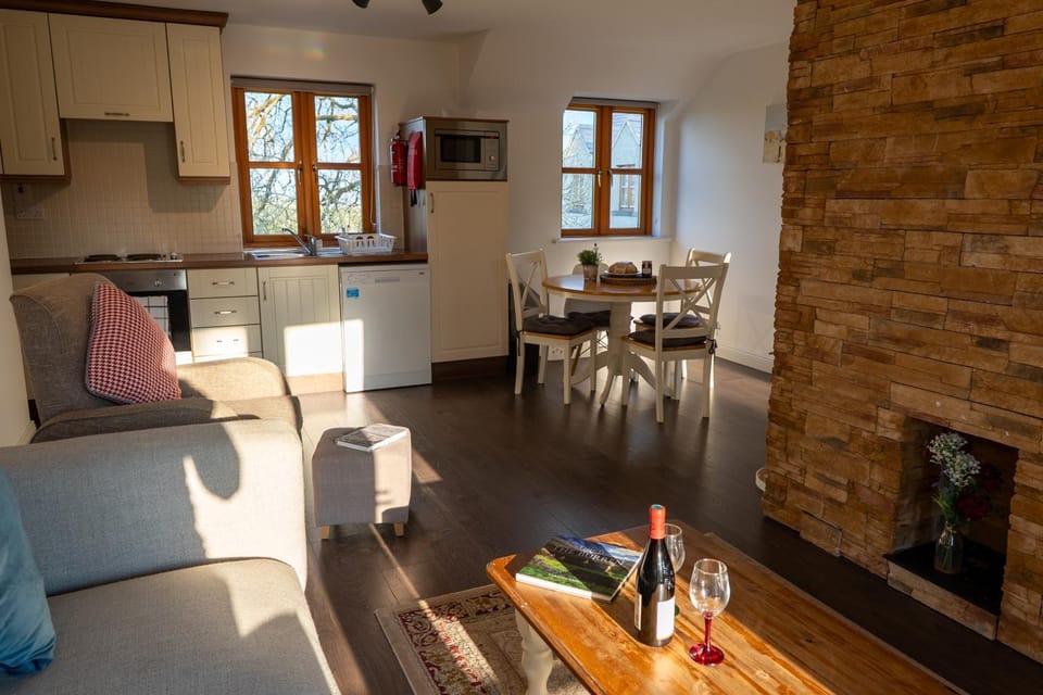 Kitchen or kitchenette, Living room, Seating area, Dining area