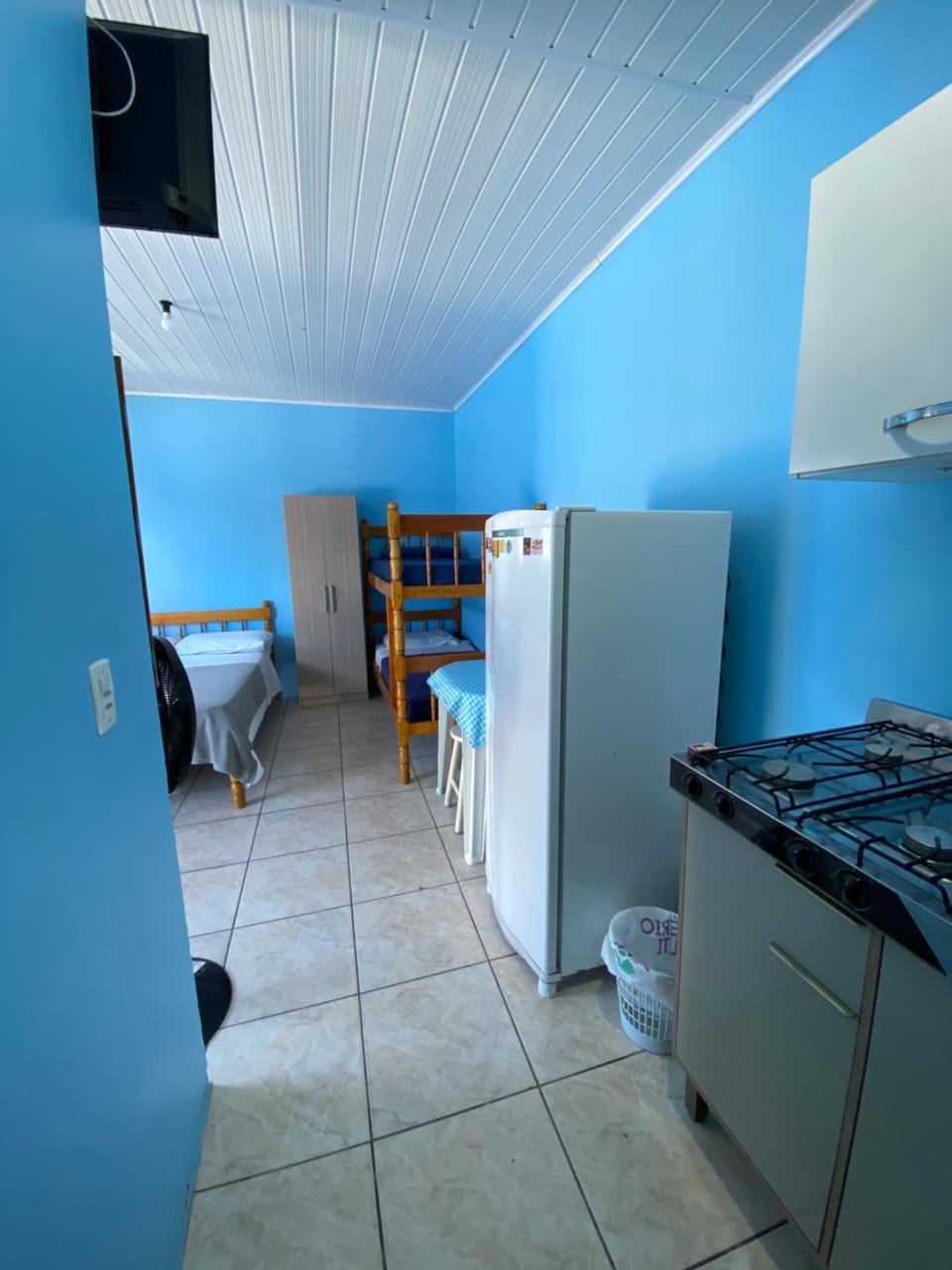 Kitchen or kitchenette, stove