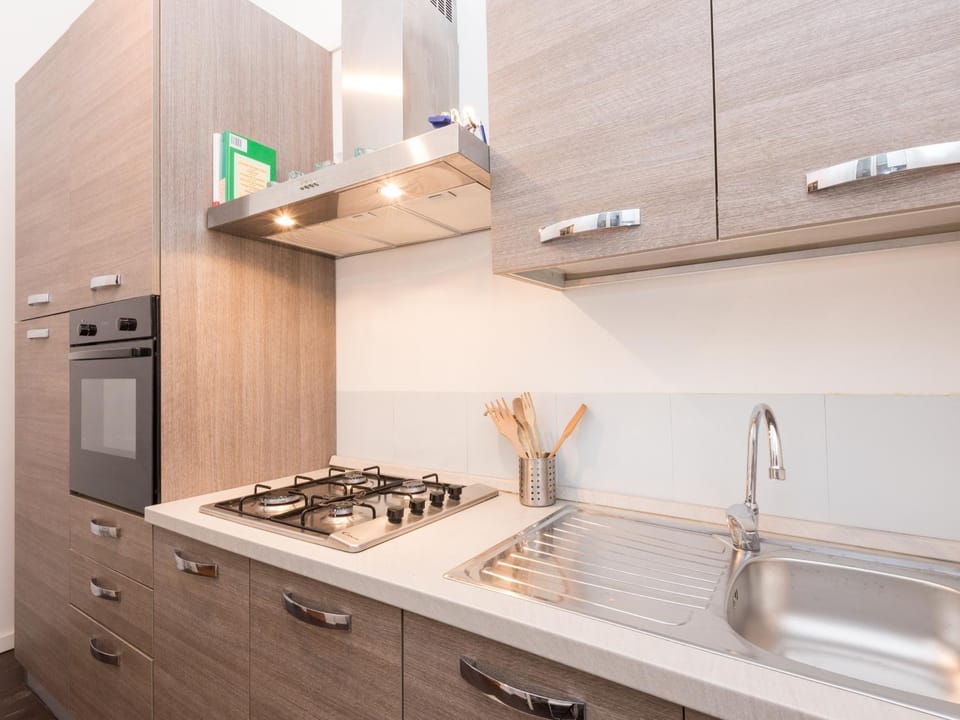 Kitchen or kitchenette, stove