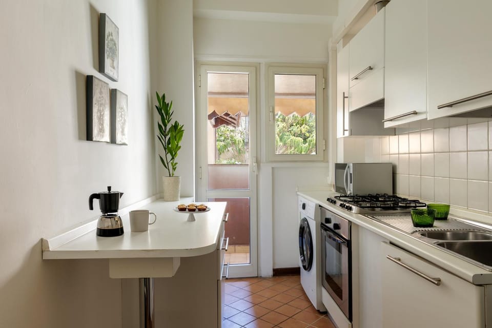 Kitchen or kitchenette, stove