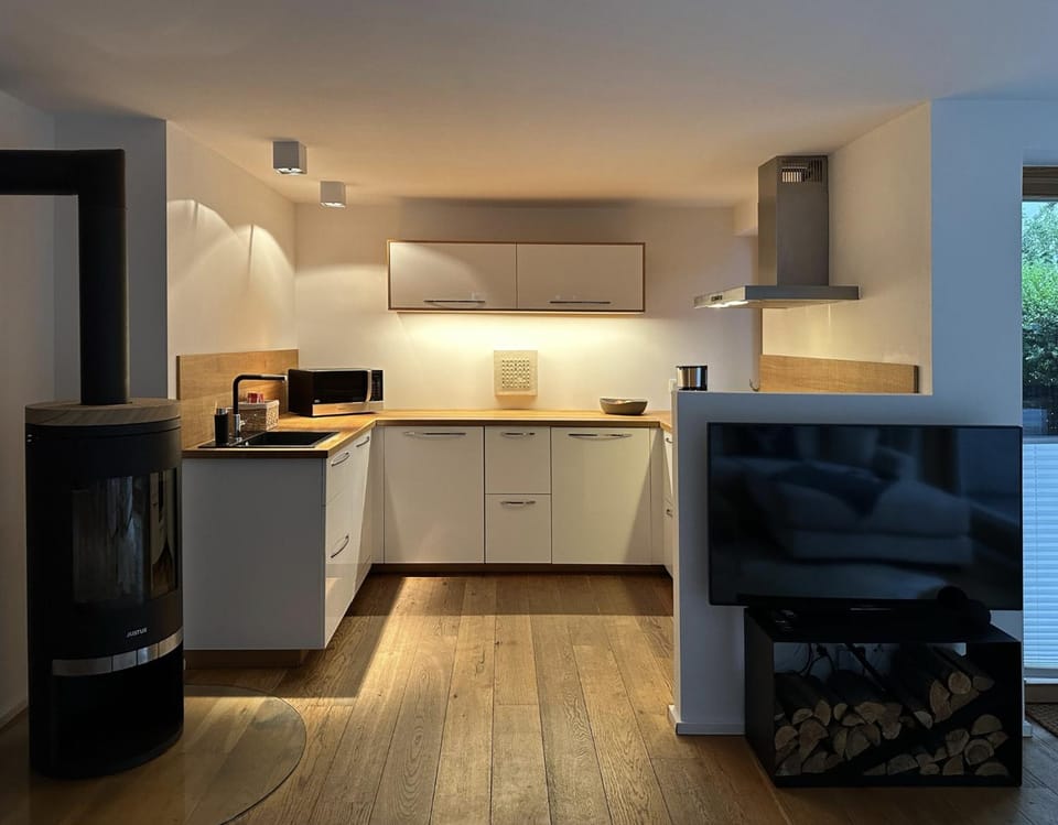 Kitchen or kitchenette, dishwasher, oven, stove