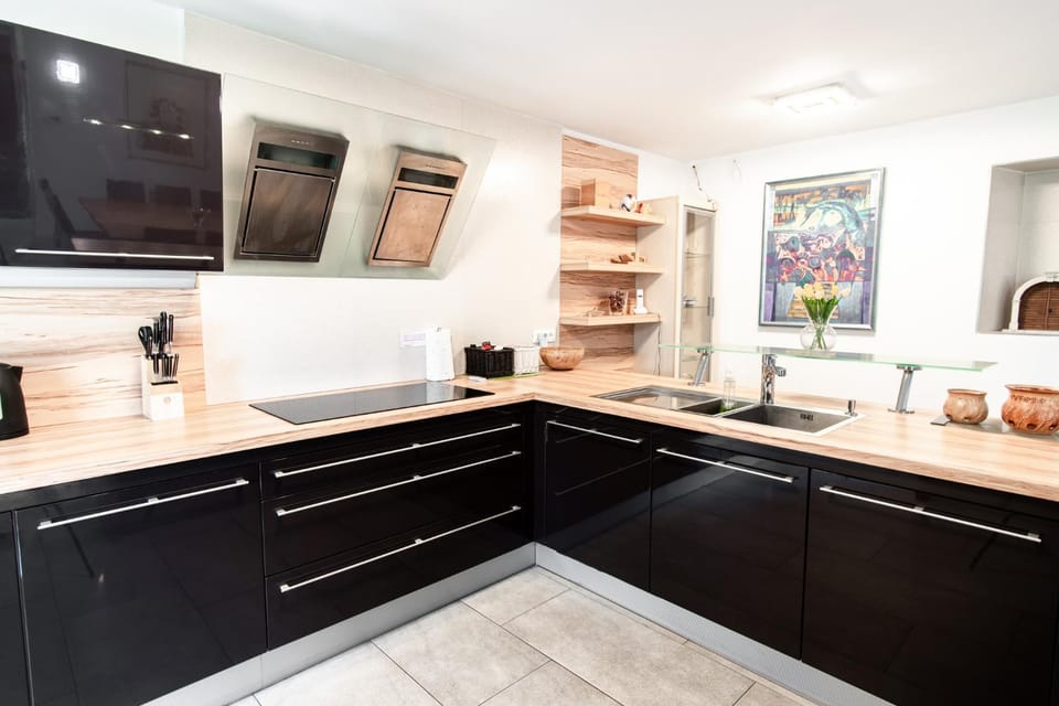 Kitchen or kitchenette, stove