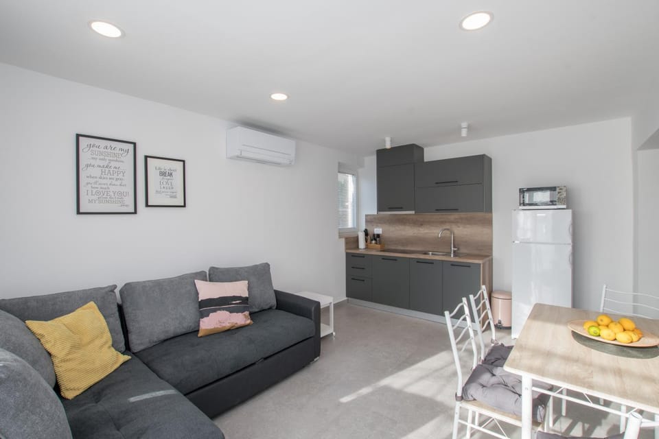Kitchen or kitchenette, Living room, Seating area, Dining area