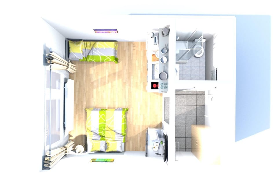 Bathroom, Kitchen or kitchenette, Photo of the whole room, Floor plan, Bedroom