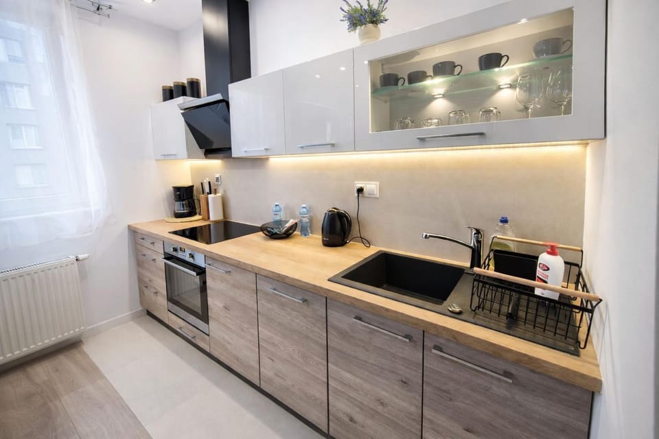 Kitchen or kitchenette, dishwasher, oven, stove