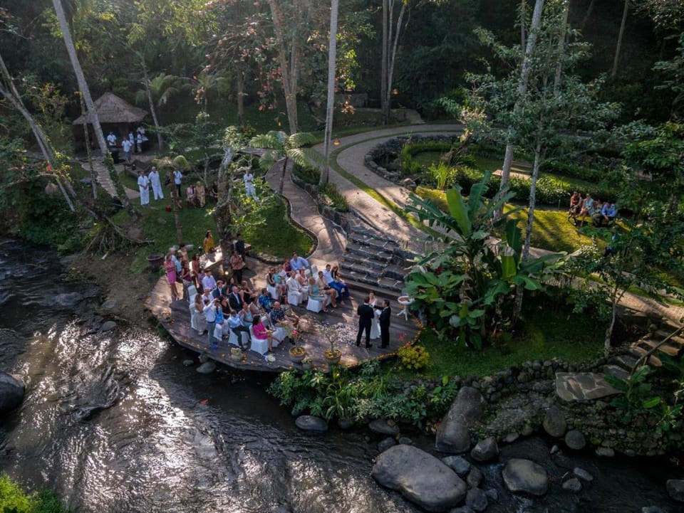 Natural landscape, River view, group of guests, VIP, wedding