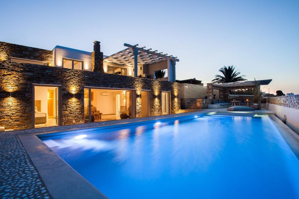 Property building, Swimming pool, Sunset