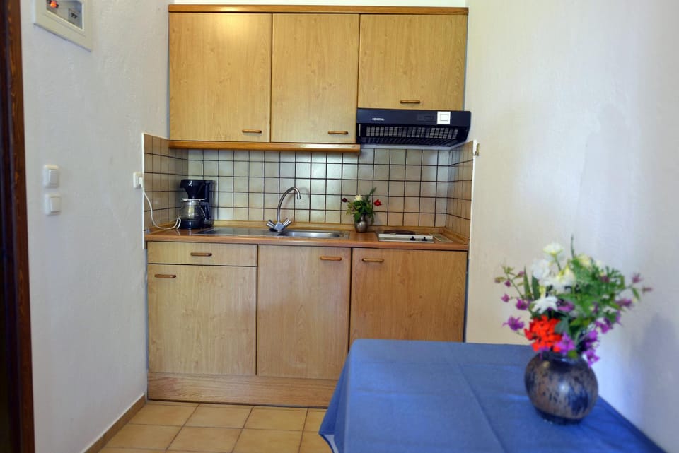 Kitchen or kitchenette, stove